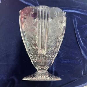 Vintage Etched Fan Colony Crystal Fan Vase Flat Sides Floral